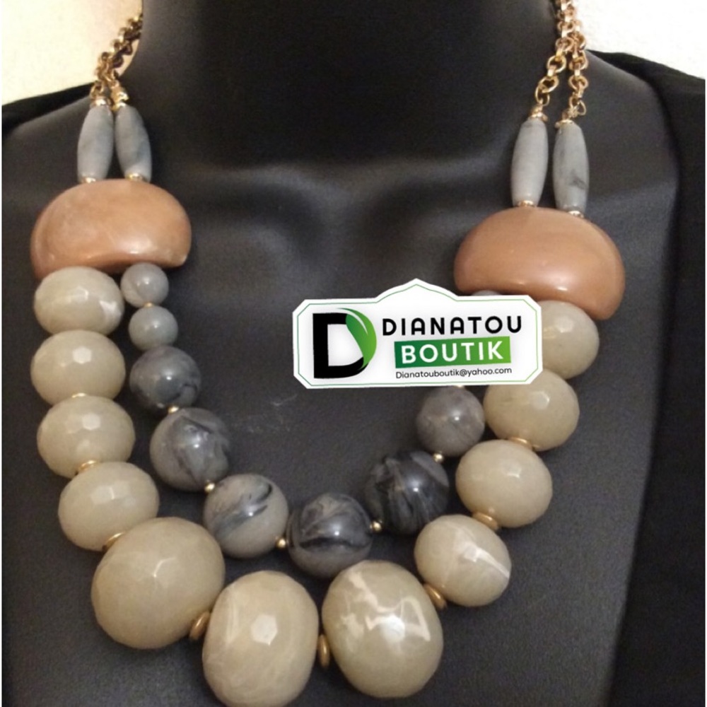 2 Strands Beaded Necklace & Earrings Set